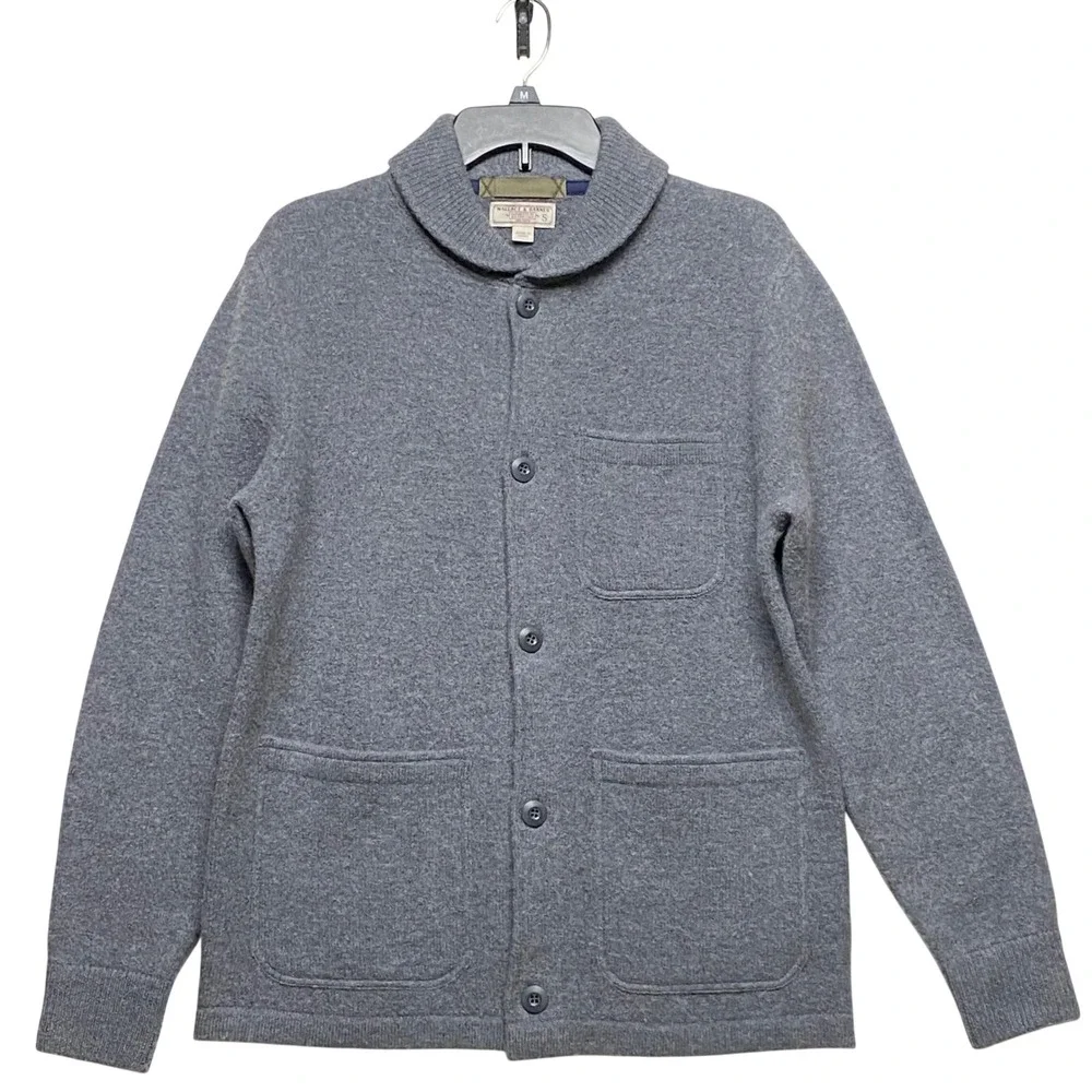 Wallace Barnes by J.Crew Shawl‎ Collar Cardigan Sweater Gray Merino Wool Size S